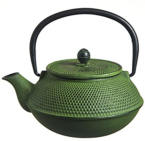 M.V. Trading T7006 Cast Iron Teapot, 27-Ounce, Green Hobnail