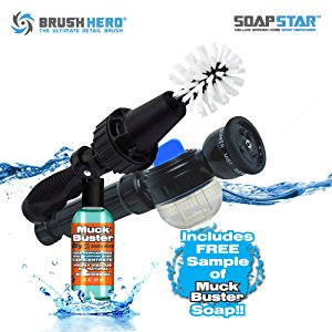 Brush Hero- Wheel Brush, Premium Water-Powered Turbine for Rims, Combined with SOAP STAR by Brush Hero and 2 oz. Muck Buster