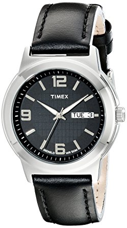 Timex Men's T2E561 Bank Street Black Leather Strap Watch