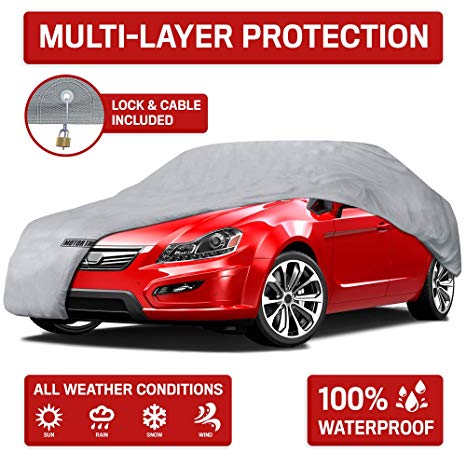 Motor Trend 4-Layer 4-Season (Waterproof Outdoor UV Protection for Heavy Duty Use Full Cover for Cars up to 170")