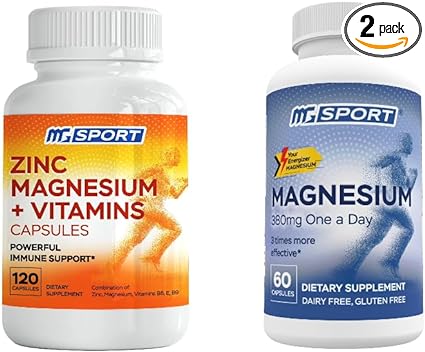 High Absorption Zinc and Magnesium (60 Count) Bundle - Magnesium for Leg Cramps and Sore Muscles Relief - Zinc for Immune Support and Recovery - with Vitamin B6, D and E