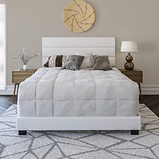 Boyd Sleep Montana Upholstered Platform Bed Frame with Tri-Panel Design Headboard : Faux Leather, White, Full