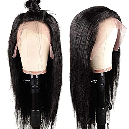 Andria Hair Lace Front Wig Synthetic Wigs Heat Resistant Hair Long Straight Synthetic Hair Wigs with Baby Hair Bleached Knots Pre Plucked Wigs for Black Women (Black Hair 24")