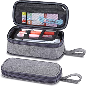 Pencil Case Big Capacity, Ohuhu Fordable Pen Case for Pen Pencil Marker Stationery, Large Handheld Storage Bag Holder Desk Organizer Pencil Pouch with Zipper for School & Office 8.66"x3.93"x3.14" Gray