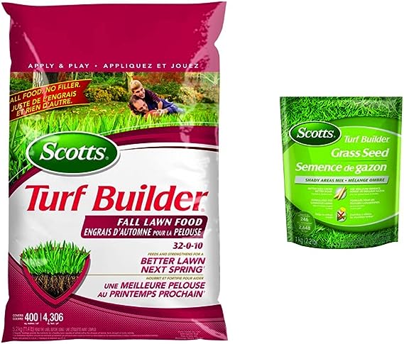 Scotts Turf Builder Fall Lawn Food - 5.2kg, White (03214A) & 20240 Turf Builder Grass Seed Shady Areas Mix
