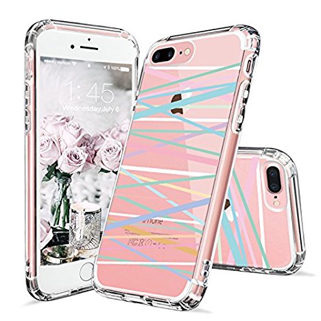 iPhone 7 Plus Case, Clear iPhone 8 Plus Case, MOSNOVO Colorful Stripes Pattern Clear Design Printed Hard Back Case with TPU Bumper Protective Cover for iPhone 7 Plus (2016) / iPhone 8 Plus (2017)