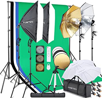 FOSITAN Softbox Lighting Kit, 2M X 3M Backdrop Support System, 50 * 70 cm Soft Box 2800K-5500K Dimmable 3 Color LED Photography Lighting for Professional Studio and Video Shooting with Carrying Bag
