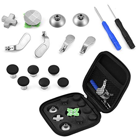 Zerone Controller Replacement Kit for PS4, 15 in 1 Thumb Stick Cap Magnetic Button Paddles Screwdrivers Replacement Parts Kit for PS4/Xbox One