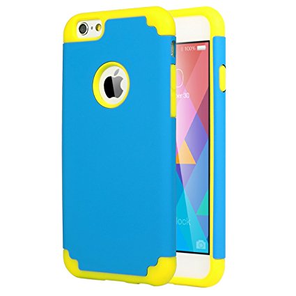 iPhone 6 Case, iPhone 6S Case, 4.7 inch, ULAK Slim Dual Layer Protective Case Fit for Apple iPhone 6 / 6S 4.7 inch Hybrid Hard Back Cover and Soft Silicone - Blue/Yellow