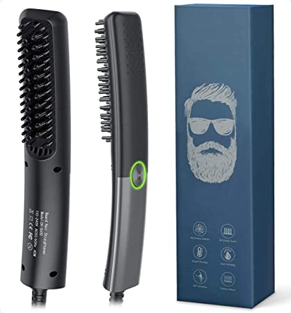Lidasen Beard Straightener Combs for Men, Multifunctional Ionic Hair Beard Straightener Brush Heated Beard Brush for Men Electric Hair Straightening Styler Tool for Home and Travel