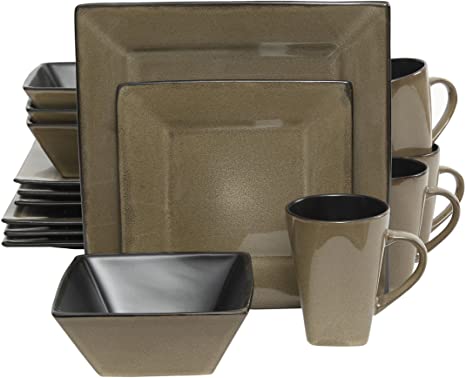 Gibson 16 Piece Kiesling Reactive Glaze Dinnerware Set, Taupe/Black - 101979.16RM