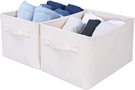 StorageWorks Metal Storage Baskets for Shelves with Frame, Cutton Rectangle Storage Bins, Natural, Large, 2-Pack