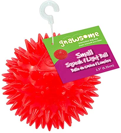 Gnawsome Squeak and Light Ball for Dogs, Small 2.5", Colors will vary
