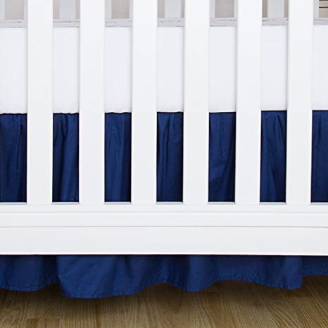 TILLYOU Crib Bed Skirt Dust Ruffle, 100% Natural Cotton, Nursery Crib Bedding Skirts for Baby Boys Or Girls, 14" Drop Navy Blue