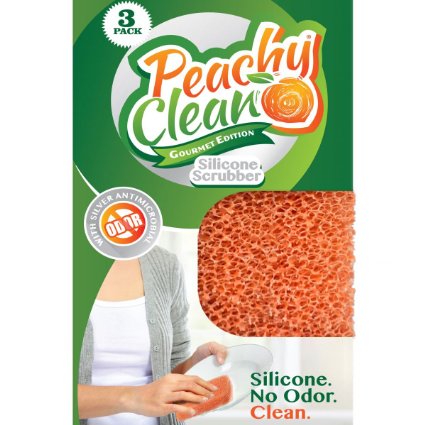 Antimicrobial Silver Infused Gourmet Silicone Dish Scrubber Sponge by Peachy Clean Gourmet Qty 3