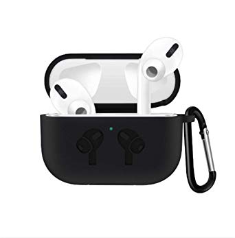 Airpods Pro Case,Cute Carrying Case with Keychain for AirPods Pro Charging Case [2019 Release] Shock-Absorbing Soft Slim Silicone Case Skin [Visible Front LED] (Black)