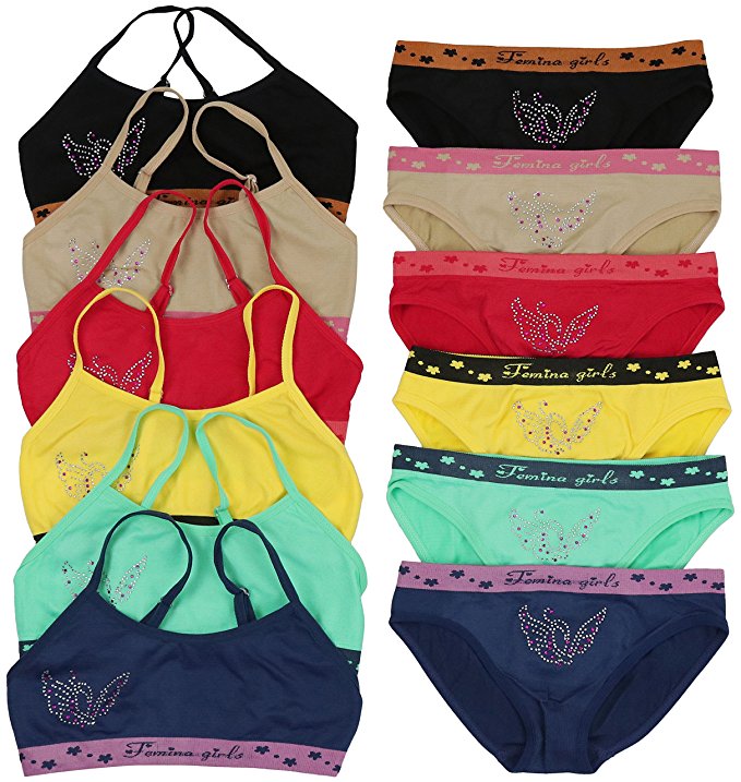 ToBeInStyle Girl's Pack of 6 Set of Spaghetti Strap Bras and Boyshorts or Bikinis