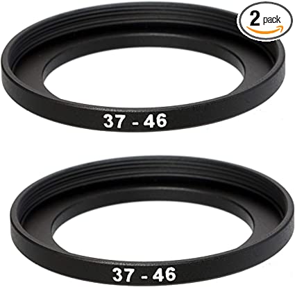 (2 Pcs) 37-46MM Step-Up Ring Adapter, 37mm to 46mm Step Up Filter Ring, 37mm Male 46mm Female Stepping Up Ring for DSLR Camera Lens and ND UV CPL Infrared Filters