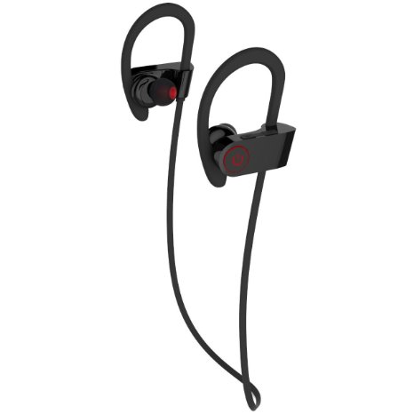 Bluetooth Sports Earphones Silicon Wireless Stereo Clip in Ear Headphones with Mic Sweatproof Cycling Running Earbuds for iPhone iPad iPod Touch Galaxy S6 and All Other Bluetooth Enabled Devices - Black