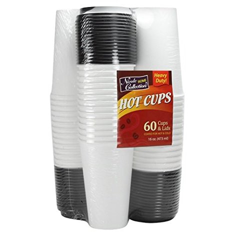 Disposable Paper Cups With Lids, Heavy Duty 16 oz Paper Cup, Value Pack - 60 Count