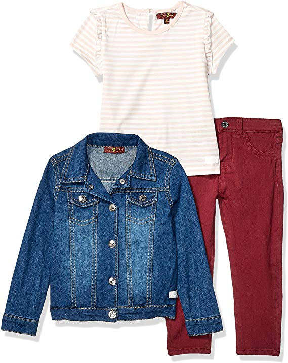7 For All Mankind Girls' Toddler Denim, T-Shirt and Jean Set