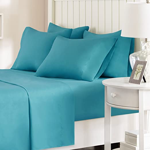 Comfort Spaces Microfiber Set 14" Deep Pocket, Wrinkle Resistant All Around Elastic-Year-Round Cozy Bedding Sheet, Matching Pillow Cases, Queen, Teal (CS20-0130)
