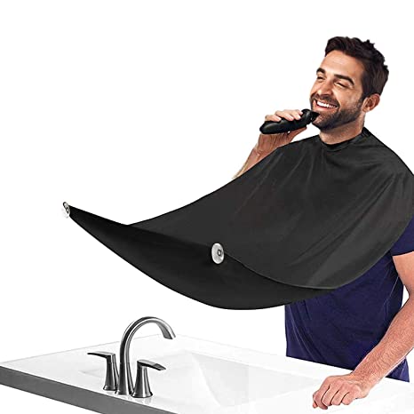 Beard Apron, Beard Trimming Catcher Bib for Men Shaving & Hair Clippings, Waterproof Non-Stick Hair Catcher Grooming Cloth with 2 Suction Cups