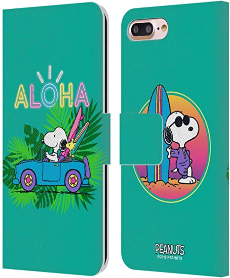 Head Case Designs Officially Licensed by Peanuts Tropical Surf Snoopy Aloha Disco Leather Book Wallet Case Cover Compatible with Apple iPhone 7 Plus/iPhone 8 Plus