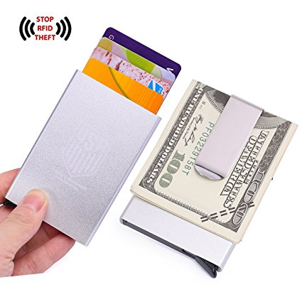 RFID Blocking Credit Card Holder Automatic Pop-Up Sliding Aluminum Card Holder Metal Walle with Money Clip