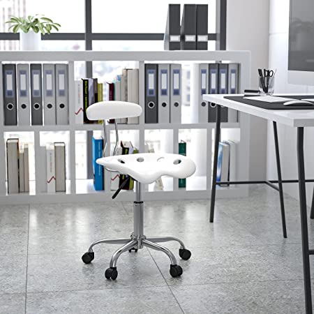 Flash Furniture LF-214-WHITE-GG Vibrant White and Chrome Computer Task Chair with Tractor Seat