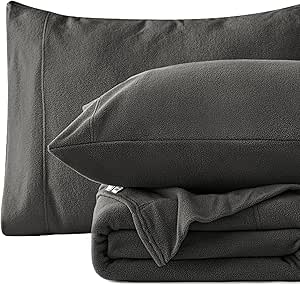 Love's cabin Micro Fleece Queen Sheet Set - 4 Pcs Dark Grey Winter Soft Plush Polar Fleece Bed Sheets Set with 16" Deep Pocket,Cozy Warmth for Cold Season(1 Flat Sheet,1 Fitted Sheet,2 Pillow Cases)