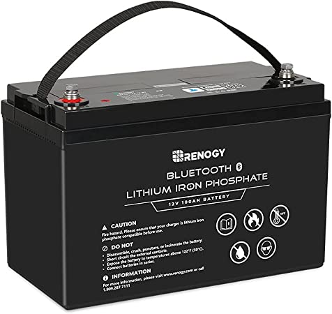 Renogy 12V 100Ah LiFePO4 Lithium Iron Phosphate Battery Deep Cycle Battery w/Bluetooth, 2000  Cycles, Perfect for Trolling Motor, RV, Camping, Off-Grid System