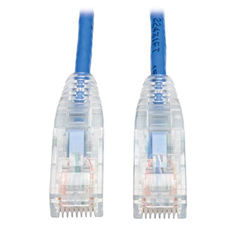 TRIPP LITE Cat6 Gigabit Snagless Molded Slim UTP Patch Cable RJ45 M/M, Blue, 1' (N201-S01-BL)