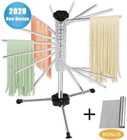 Pasta Drying Rack,Collapsible with Scraper,16 Rods anti slip Pasta Dry Rack-Holding Up to 4.5 Pounds for Noodles and Pastas (pasta drying rack1)