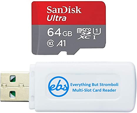 SanDisk Ultra 64GB Micro SD Card for Motorola Phone Works with Moto G Fast, Moto G Stylus, Moto G8 Power Lite (SDSQUAR-064G-GN6MN) Bundle with (1) Everything But Stromboli MicroSDXC Memory Card Reader