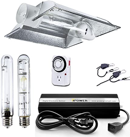 iPower GLSETX400DHMCT6XL 400 Watt HPS MH Digital Dimmable Ballast Grow Light System Kits Horticulture Cool Tube Reflector Set XL Wing with Timer, 400W, white