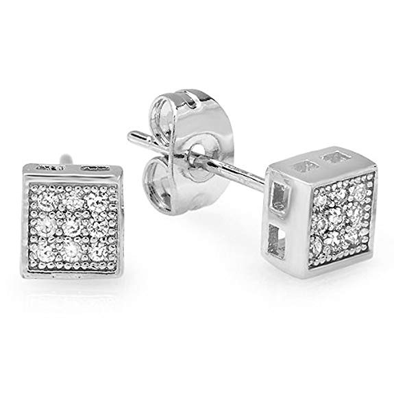 Platinum Plated With White CZ Cubic Zirconia Cube Shaped 5 mm Stud Earrings