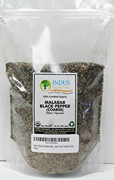 Indus Organics Malabar Black Pepper Coarse, 1 Lb Bag, Premium Grade, High Purity, Freshly Packed