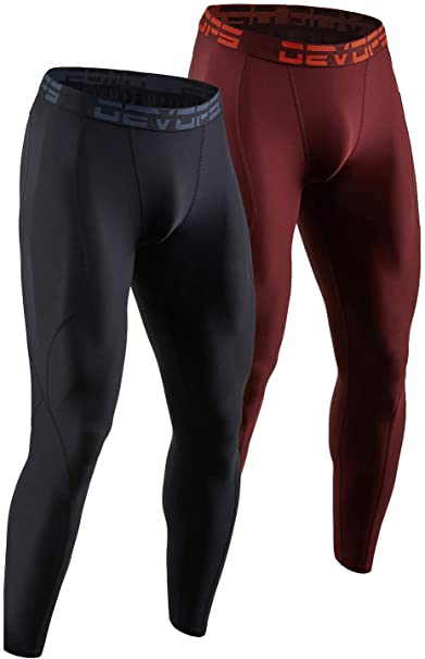 DEVOPS Men's 2 Pack Compression Cool Dry Tights Baselayer Running Active Leggings Pants