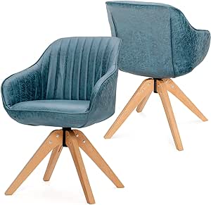 Giantex Swivel Accent Chair for Desk - Set of 2 Armchair without Wheel, Leathaire Fabric Padded Comfy Mid Century Modern Desk Chair for Home Office Study Meeting Room Small Space, Peacock Blue