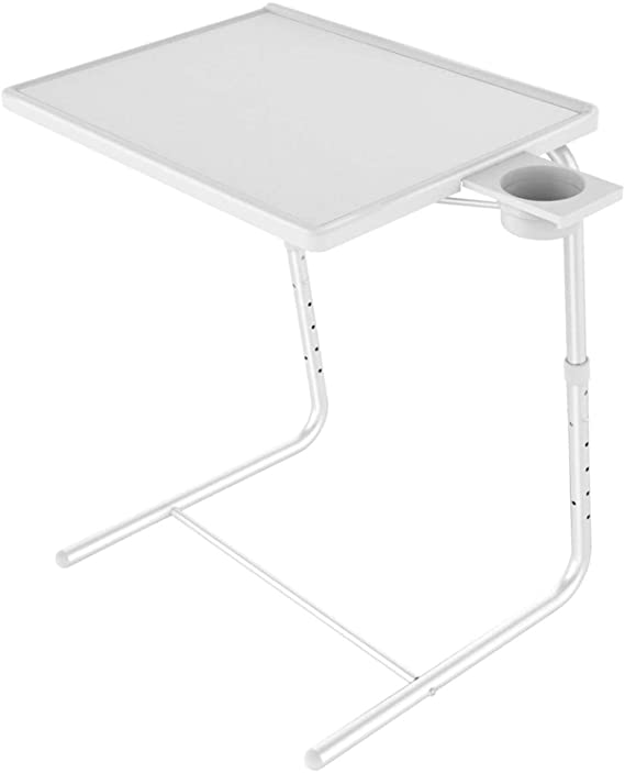 Adjustable TV Tray Table - TV Dinner Tray on Bed & Sofa, Comfortable Folding Table with 6 Height & 3 Tilt Angle Adjustments (White)