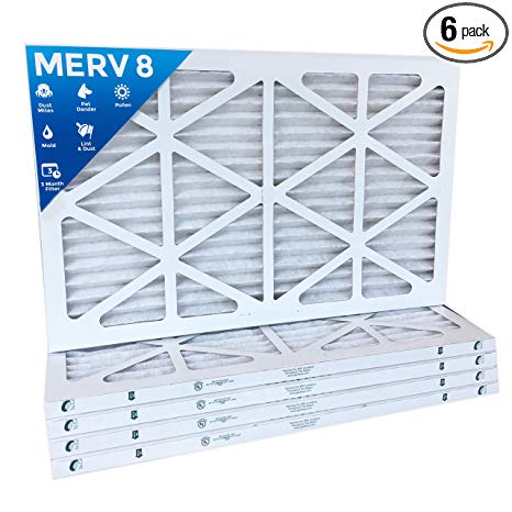 14x25x1 Merv 8 (MPR 600) Pleated AC Furnace Air Filters. Box of 6
