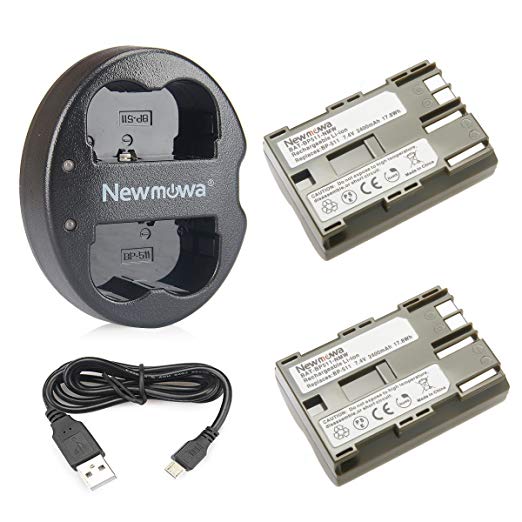 Newmowa BP-511 Battery(2-Pack) and Dual USB Charger for Canon EOS 5D, 50D, 40D, 20D, 30D, 10D, Digital Rebel, D60, 300D, D30