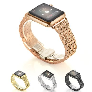 Apple Watch Band,Kartice® 38mm Alloy Crystal Rhinestone Diamond Watch Band Luxury Stainless Steel Bracelet Strap Watch Bands for Apple Watch All Models--38mm Rose Gold