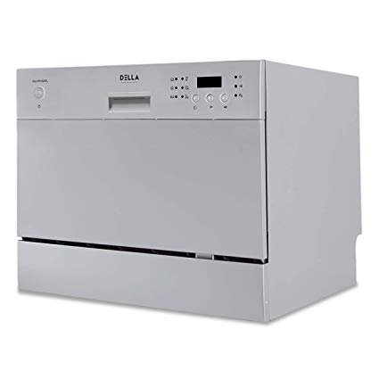 DELLA Compact Mini Dishwasher with 6 Wash Cycles Small Setting Capacity Plate for Office RV Condo Apartment Kitchen, Silver