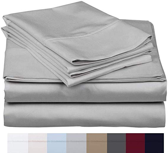 The Bishop Cotton 100% Egyptian Cotton 800 Thread Count 4 PC Solid Pattern Bed Sheet Set Italian Finish True Luxury Hotel Collection Fits Up to 16 Inches Deep Pocket (Cal-King, Silver Grey).