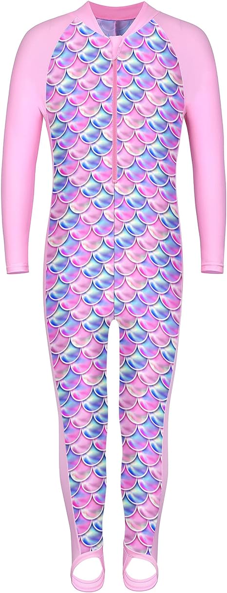 TFJH E 1PCS Girls Long Sleeve Swimsuit UPF 50  Rashguard Zipper