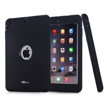 HOcase iPad mini Case - Rugged Shockproof Protective Hard Rubber Case Cover for iPad mini, iPad mini 2, iPad mini 3 (Black Black)