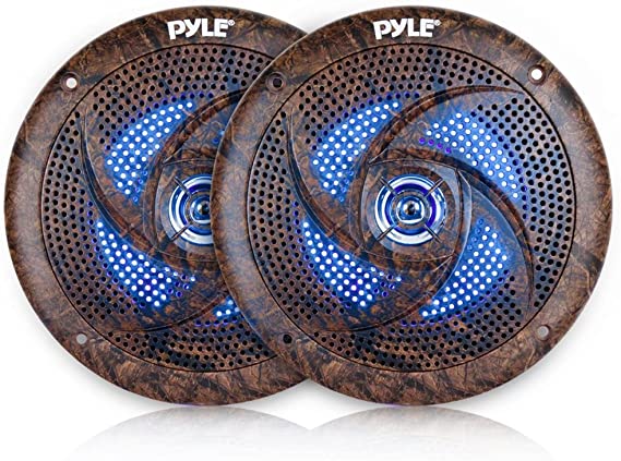 Pyle PLMRLE64DK Waterproof Rated Marine, Low-Profile Slim Speaker Pair with Built-in LED Lights, Camo Style, 6.5" (240 W) (Pair)