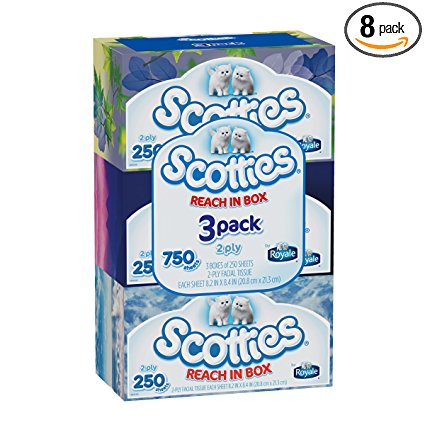 Scotties 2-Ply Facial Tissue, 250 Count (Pack of 8)